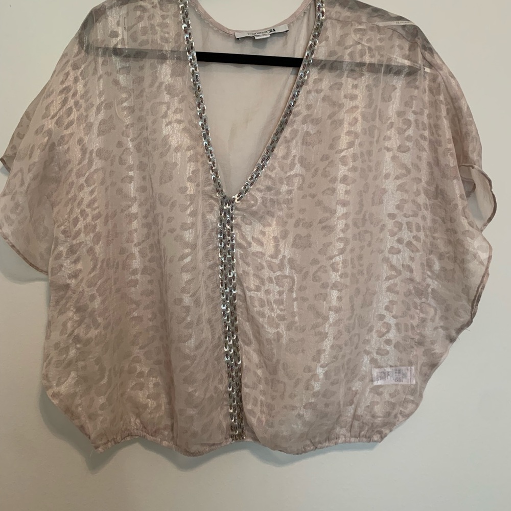 Forever 21 sheer cheetah beaded top